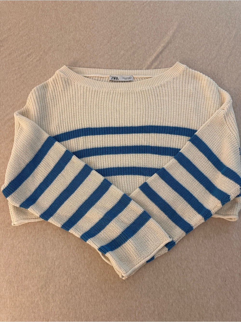 Zara Cream Sweater with Blue Stripes